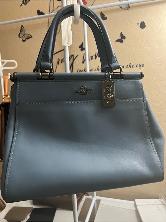 Coach Handbags - Coach Frame Carryall 28 Blue Leather Satchel Gunmetal 31916